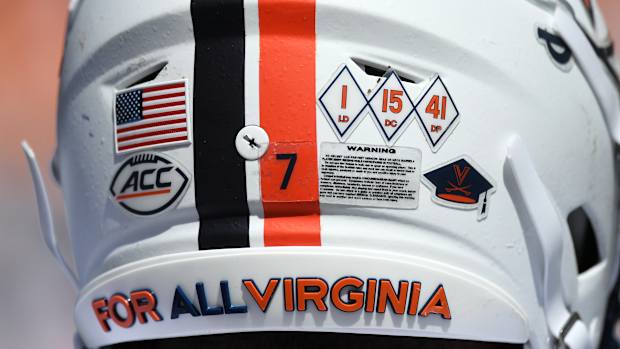Mike Hollins’s helmet during Virginia’s 49-13 loss to No. 12 Tennessee on Sept. 2, 2023.